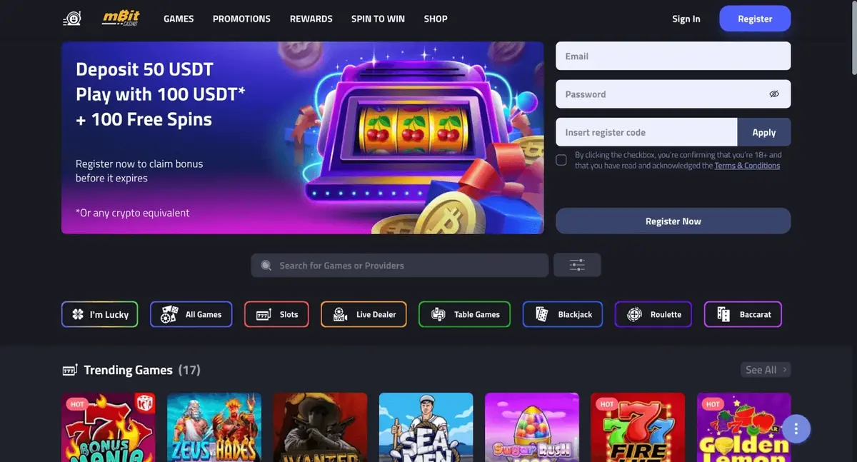 mBit Casino Képernyőkép 1